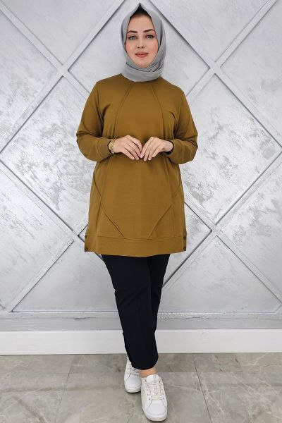 KADIN KOLYE DETAYLI TESETTÜR TUNİK YAĞ YEŞİLİ - 2XL