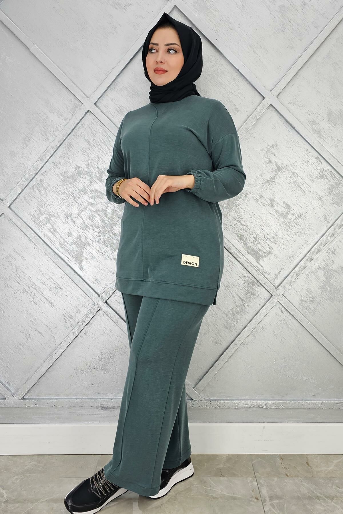 KADIN KOL LASTİKLİ TESETTÜR TAKIM YEŞİL - 3 BEDEN