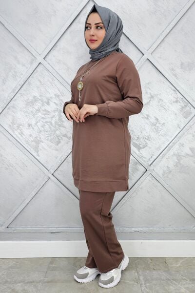 KADIN DÜĞME DETAYLI TESETTÜR TAKIM VİZON - L