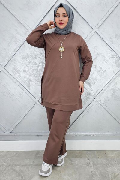 KADIN DÜĞME DETAYLI TESETTÜR TAKIM VİZON - L