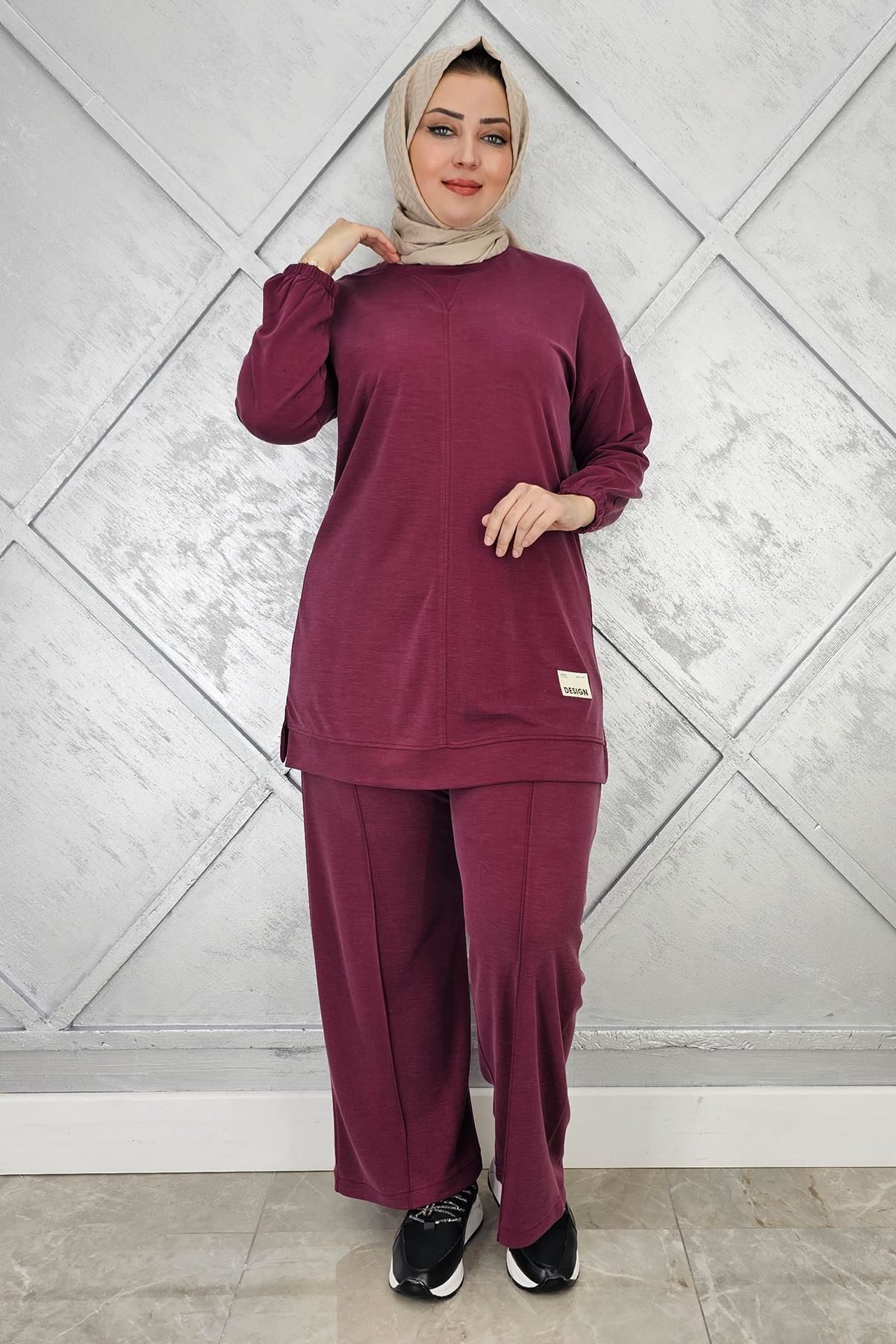 KADIN KOL LASTİKLİ TESETTÜR TAKIM BORDO - 5 BEDEN