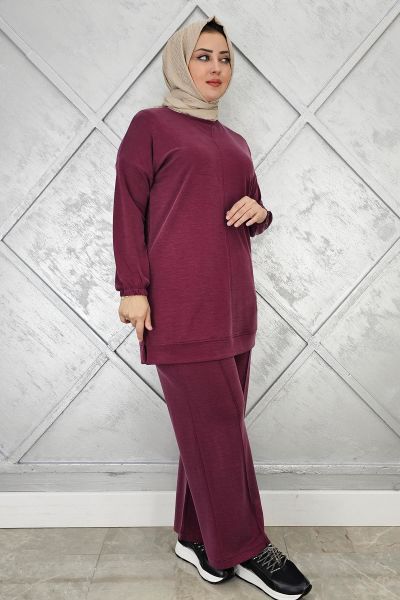 KADIN KOL LASTİKLİ TESETTÜR TAKIM BORDO - 5 BEDEN