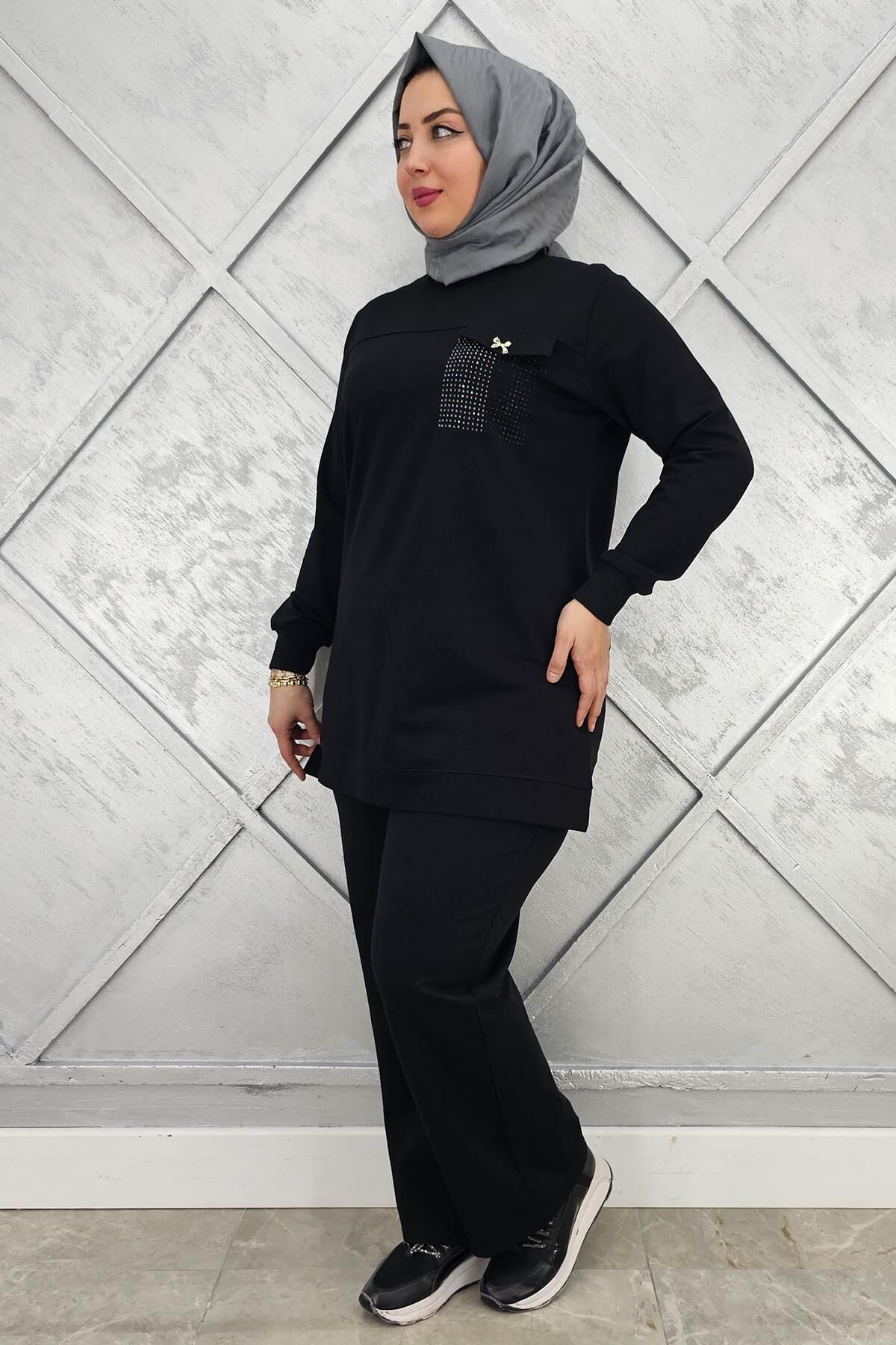 KADIN CEP GÖRÜNÜMLÜ TESSETTÜR TAKIM SİYAH - 2XL