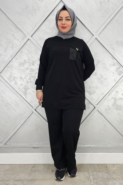 KADIN CEP GÖRÜNÜMLÜ TESSETTÜR TAKIM SİYAH - 2XL