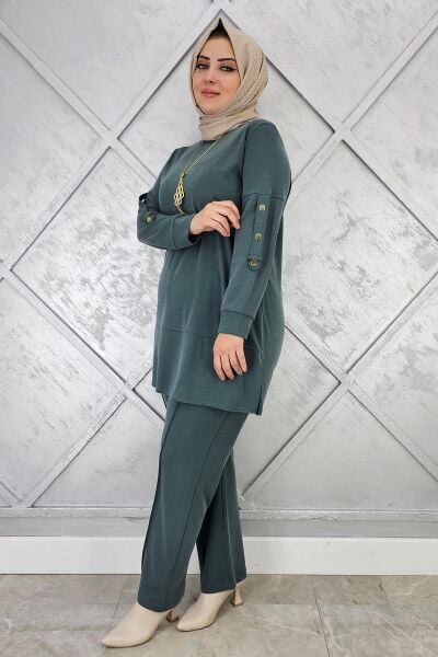 KADIN KOLYE DETAYLI TESETTÜR TAKIM YEŞİL - 5 BEDEN