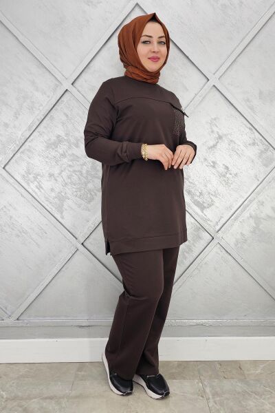 KADIN CEP GÖRÜNÜMLÜ TESSETTÜR TAKIM KAHVERENGİ - 2XL