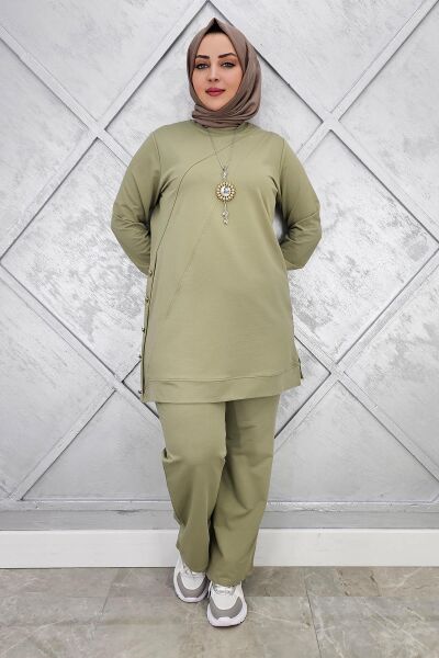 KADIN DÜĞME DETAYLI TESETTÜR TAKIM HAKİ - XL