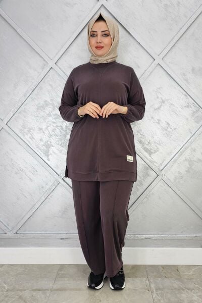KADIN KOL LASTİKLİ TESETTÜR TAKIM KAHVERENGİ - 2 BEDEN