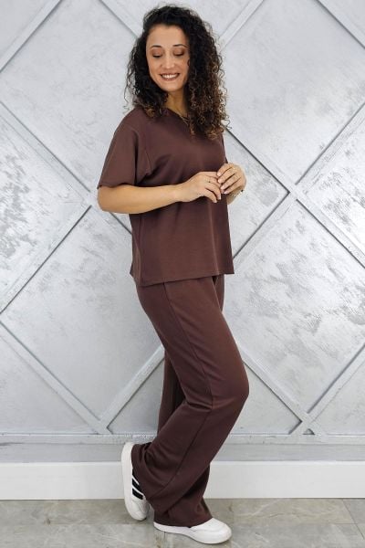 PYS KADIN KISA KOLLU TESETTÜR TAKIM KAHVERENGİ - XL