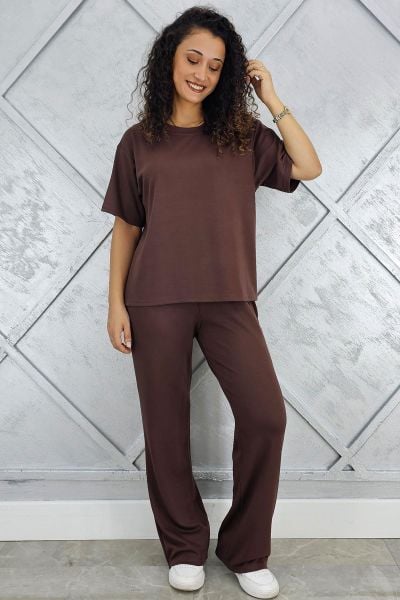 PYS KADIN KISA KOLLU TESETTÜR TAKIM KAHVERENGİ - XL