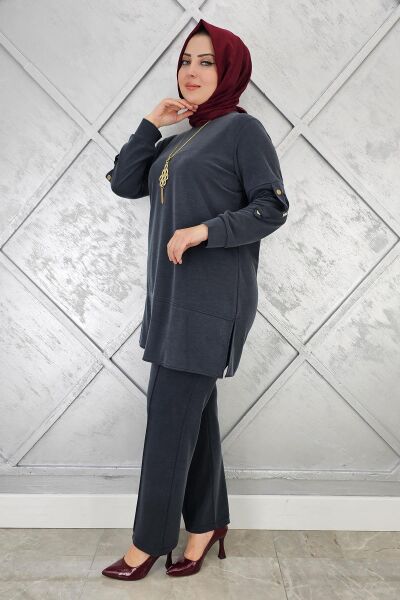 KADIN KOLYE DETAYLI TESETTÜR TAKIM SİYAH - 5 BEDEN