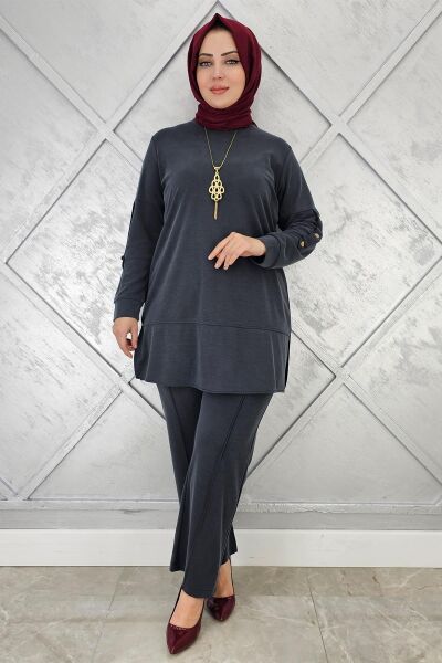 KADIN KOLYE DETAYLI TESETTÜR TAKIM SİYAH - 5 BEDEN