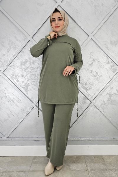 KADIN TAŞ DETAYLI MANŞETİ BAĞCIKLI TESETTÜR TAKIM