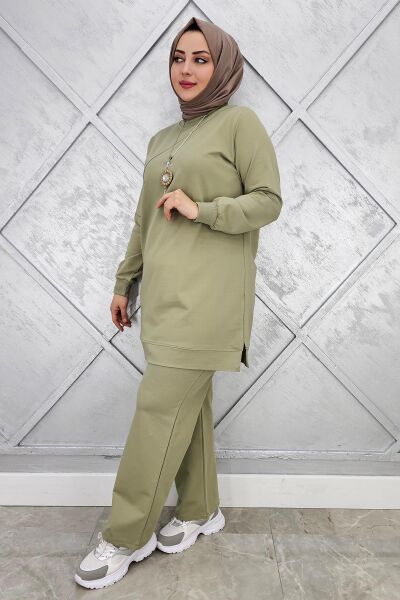 KADIN DÜĞME DETAYLI TESETTÜR TAKIM HAKİ - 2XL