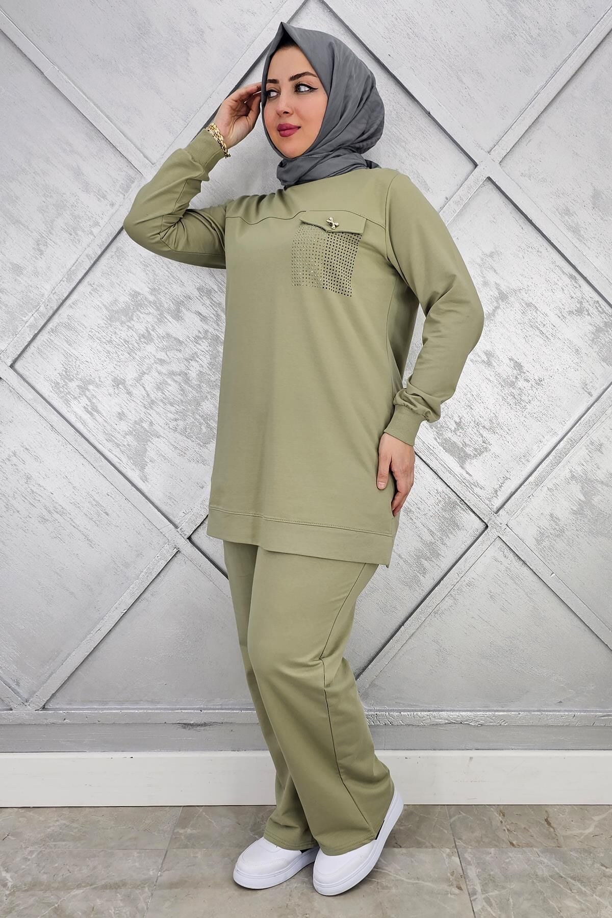 KADIN CEP GÖRÜNÜMLÜ TESSETTÜR TAKIM HAKİ - 3XL