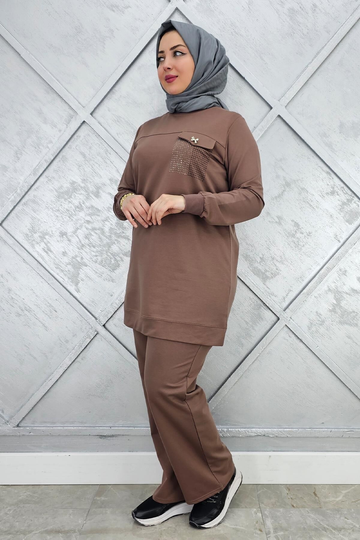 KADIN CEP GÖRÜNÜMLÜ TESSETTÜR TAKIM VİZON - 3XL