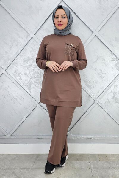 KADIN CEP GÖRÜNÜMLÜ TESSETTÜR TAKIM VİZON - 3XL