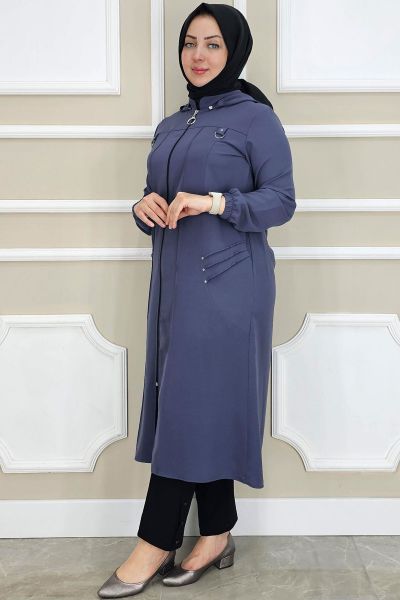PYS KADIN KAPÜŞONLU NERVÜR DİKİM DETAYLI TESETTÜR KAP ANTRSİT - 3 BEDEN