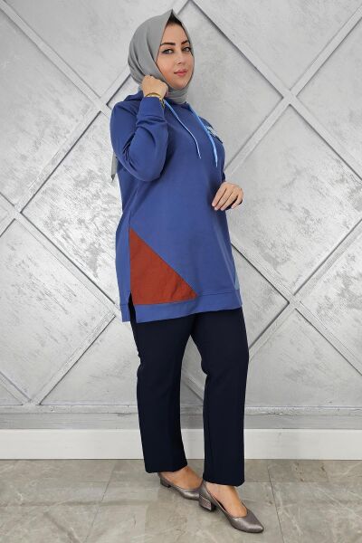 KADIN KOMBİNLİ KAPÜŞONLU TESETTÜR TUNİK İNDİGO - 2 BEDEN