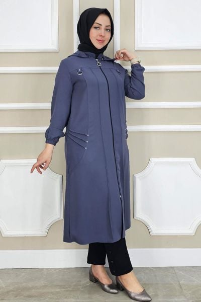 PYS KADIN KAPÜŞONLU NERVÜR DİKİM DETAYLI TESETTÜR KAP ANTRSİT - 4 BEDEN