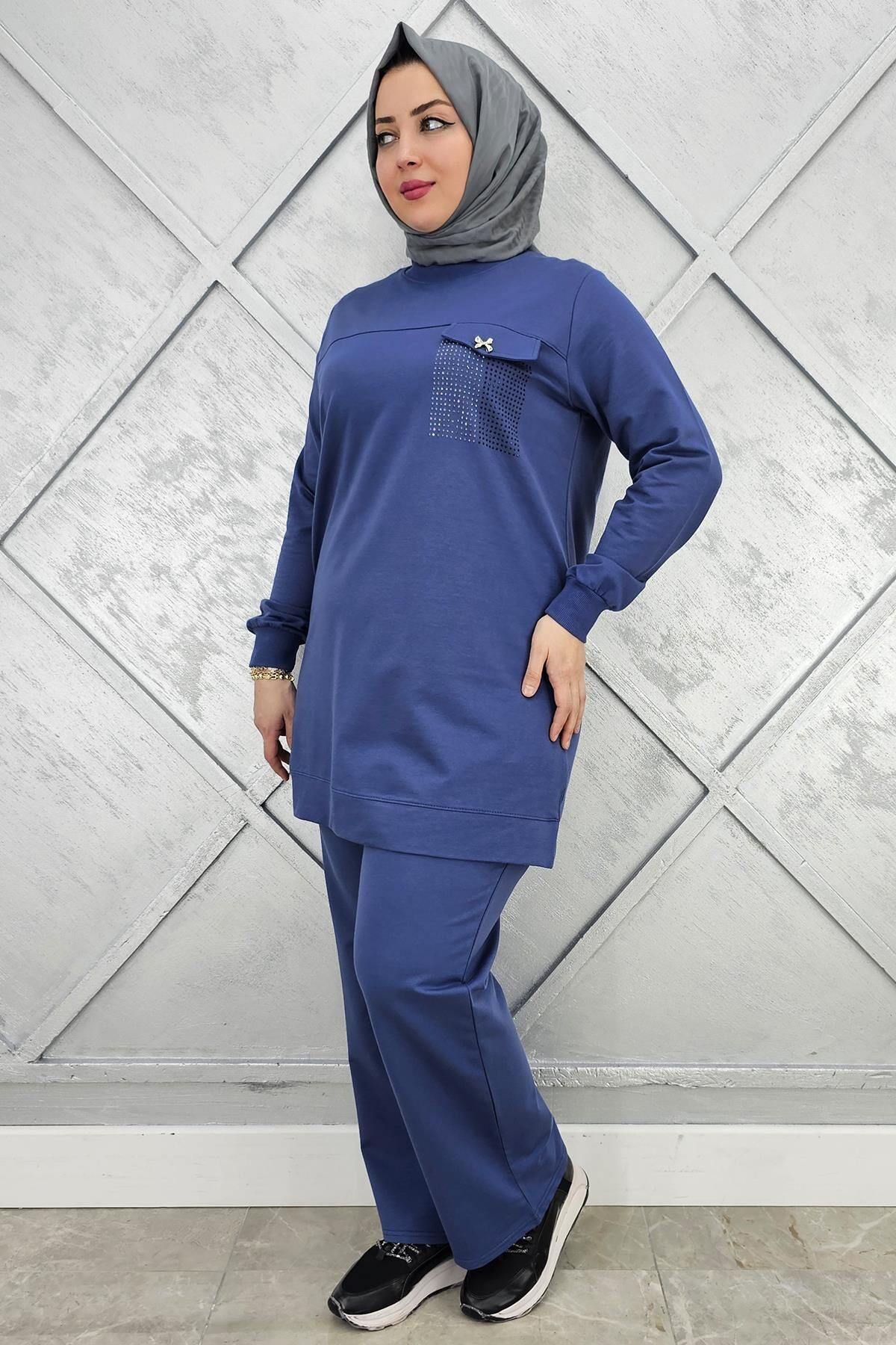 KADIN CEP GÖRÜNÜMLÜ TESSETTÜR TAKIM İNDİGO - 3XL