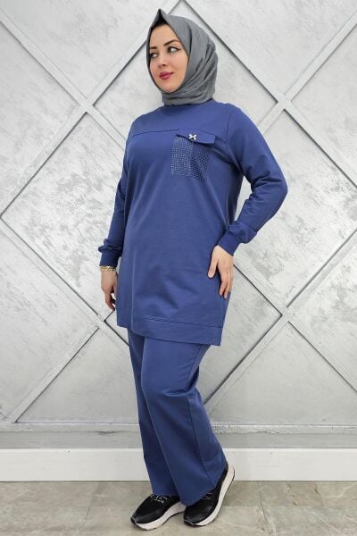 KADIN CEP GÖRÜNÜMLÜ TESSETTÜR TAKIM İNDİGO - 3XL