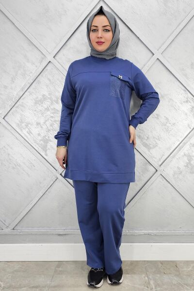 KADIN CEP GÖRÜNÜMLÜ TESSETTÜR TAKIM İNDİGO - 3XL
