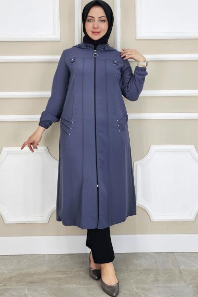 PYS KADIN KAPÜŞONLU NERVÜR DİKİM DETAYLI TESETTÜR KAP ANTRSİT - 5 BEDEN