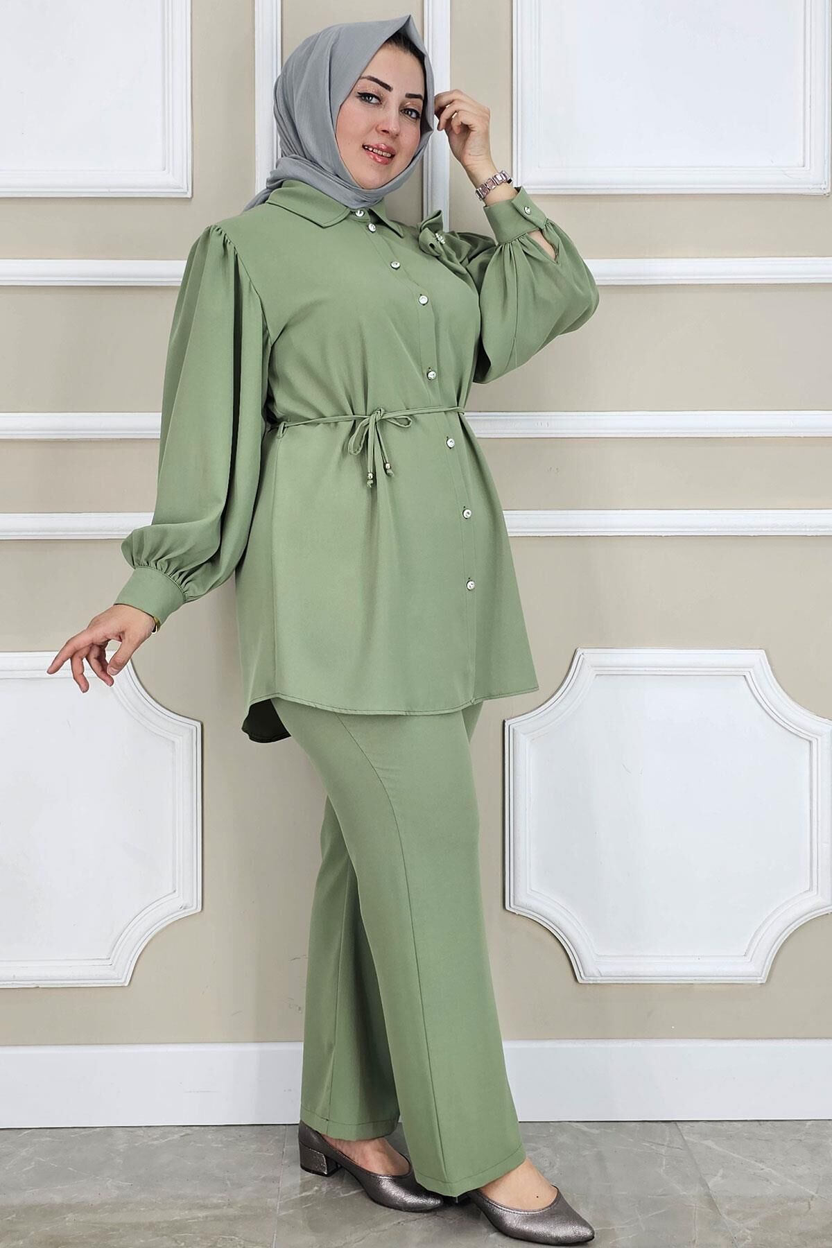 PYS KADIN ÇİÇEK BROŞ DETAYLI TESETTÜR TAKIM HAKİ - 2 BEDEN