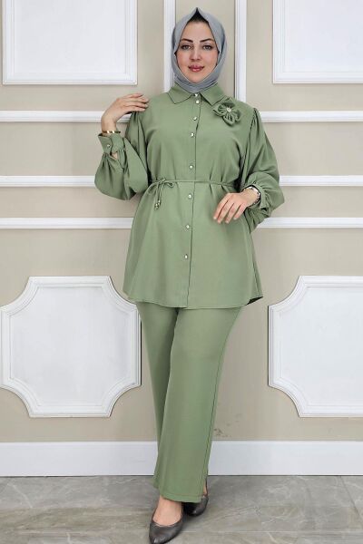 PYS KADIN ÇİÇEK BROŞ DETAYLI TESETTÜR TAKIM HAKİ - 2 BEDEN