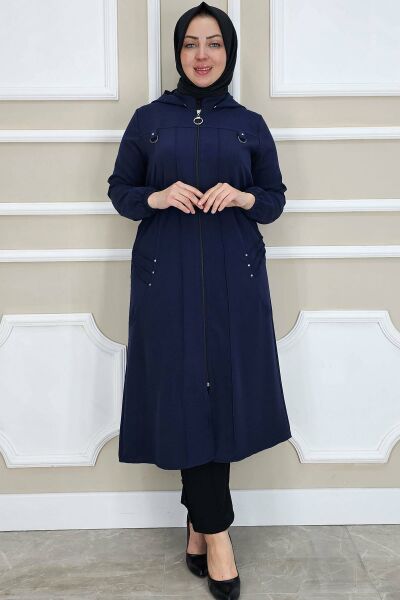 PYS KADIN KAPÜŞONLU NERVÜR DİKİM DETAYLI TESETTÜR KAP LACİVERT - 5 BEDEN