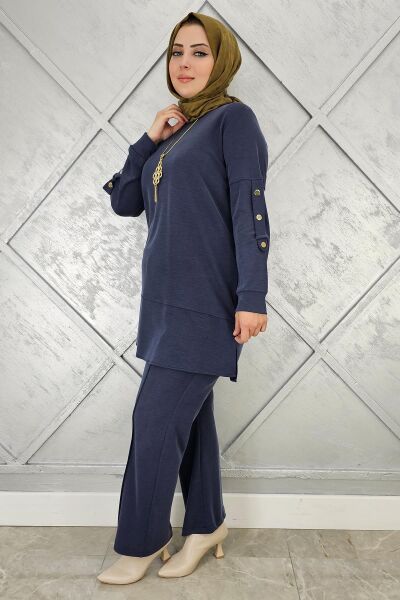 KADIN KOLYE DETAYLI TESETTÜR TAKIM LACİVERT - 5 BEDEN