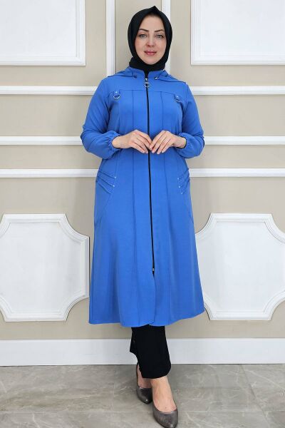 PYS KADIN KAPÜŞONLU NERVÜR DİKİM DETAYLI TESETTÜR KAP MAVİ - 5 BEDEN