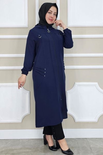 PYS KADIN KAPÜŞONLU NERVÜR DİKİM DETAYLI TESETTÜR KAP LACİVERT - 2 BEDEN