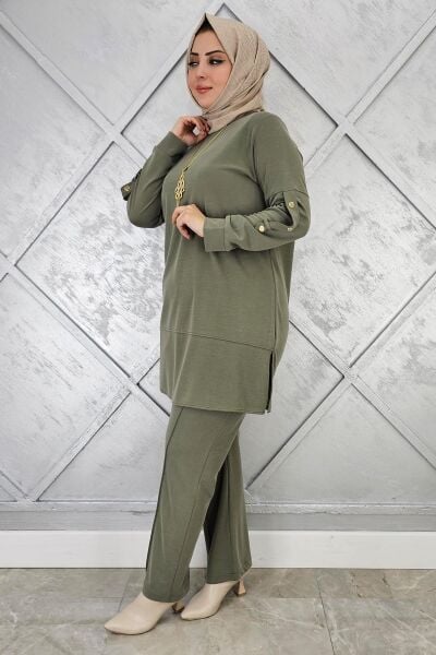 KADIN KOLYE DETAYLI TESETTÜR TAKIM HAKİ - 5 BEDEN