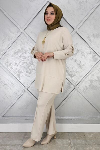 KADIN KOLYE DETAYLI TESETTÜR TAKIM TAŞ - 5 BEDEN