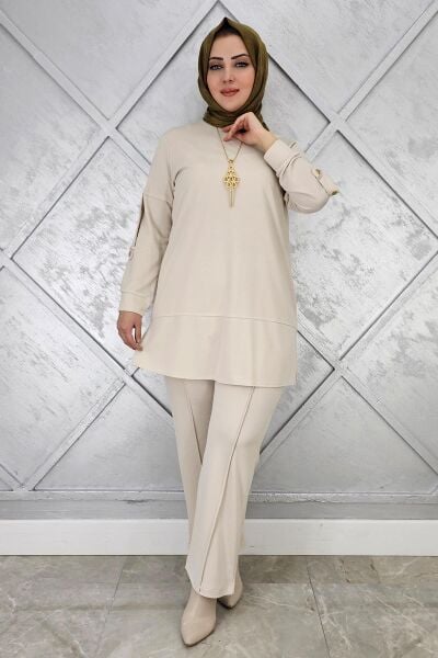 KADIN KOLYE DETAYLI TESETTÜR TAKIM TAŞ - 5 BEDEN