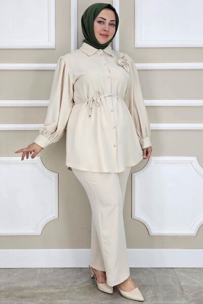 PYS KADIN ÇİÇEK BROŞ DETAYLI TESETTÜR TAKIM TAŞ - 3 BEDEN