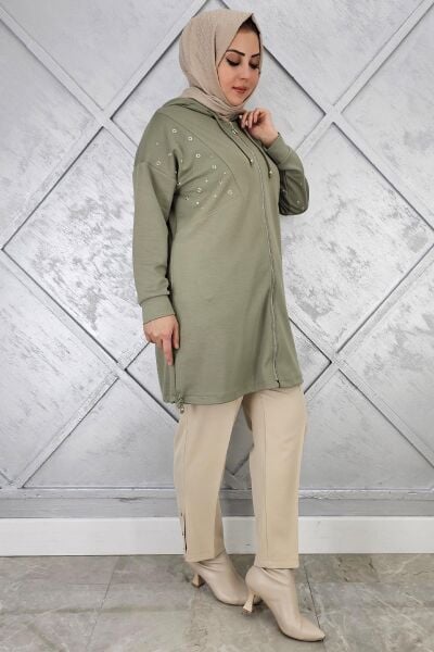 KADIN RİVET DETAYLI PANTOLON TAŞ - 44