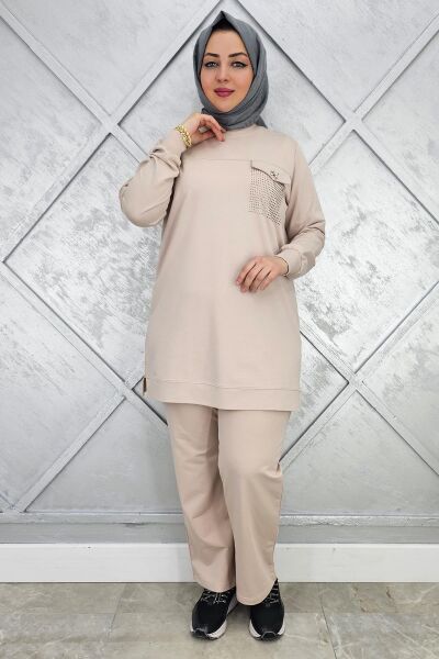 KADIN CEP GÖRÜNÜMLÜ TESSETTÜR TAKIM BEJ - L