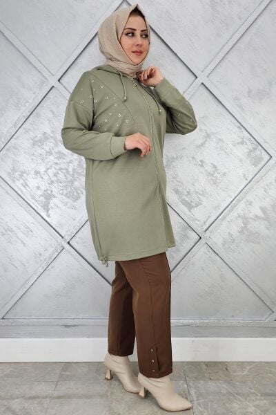 KADIN RİVET DETAYLI PANTOLON KAHVERENGİ - 46