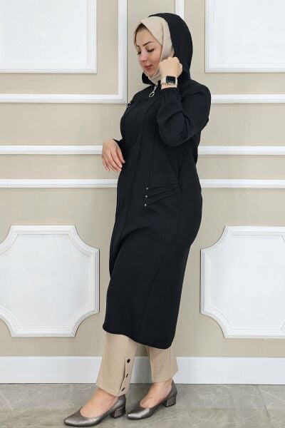 PYS KADIN KAPÜŞONLU NERVÜR DİKİM DETAYLI TESETTÜR KAP SİYAH - 4 BEDEN