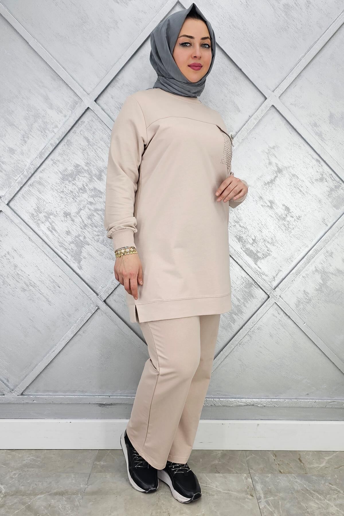 KADIN CEP GÖRÜNÜMLÜ TESSETTÜR TAKIM BEJ - 3XL