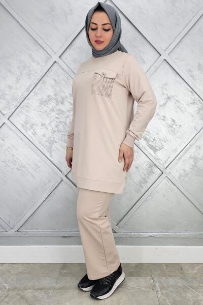 KADIN CEP GÖRÜNÜMLÜ TESSETTÜR TAKIM BEJ - 3XL