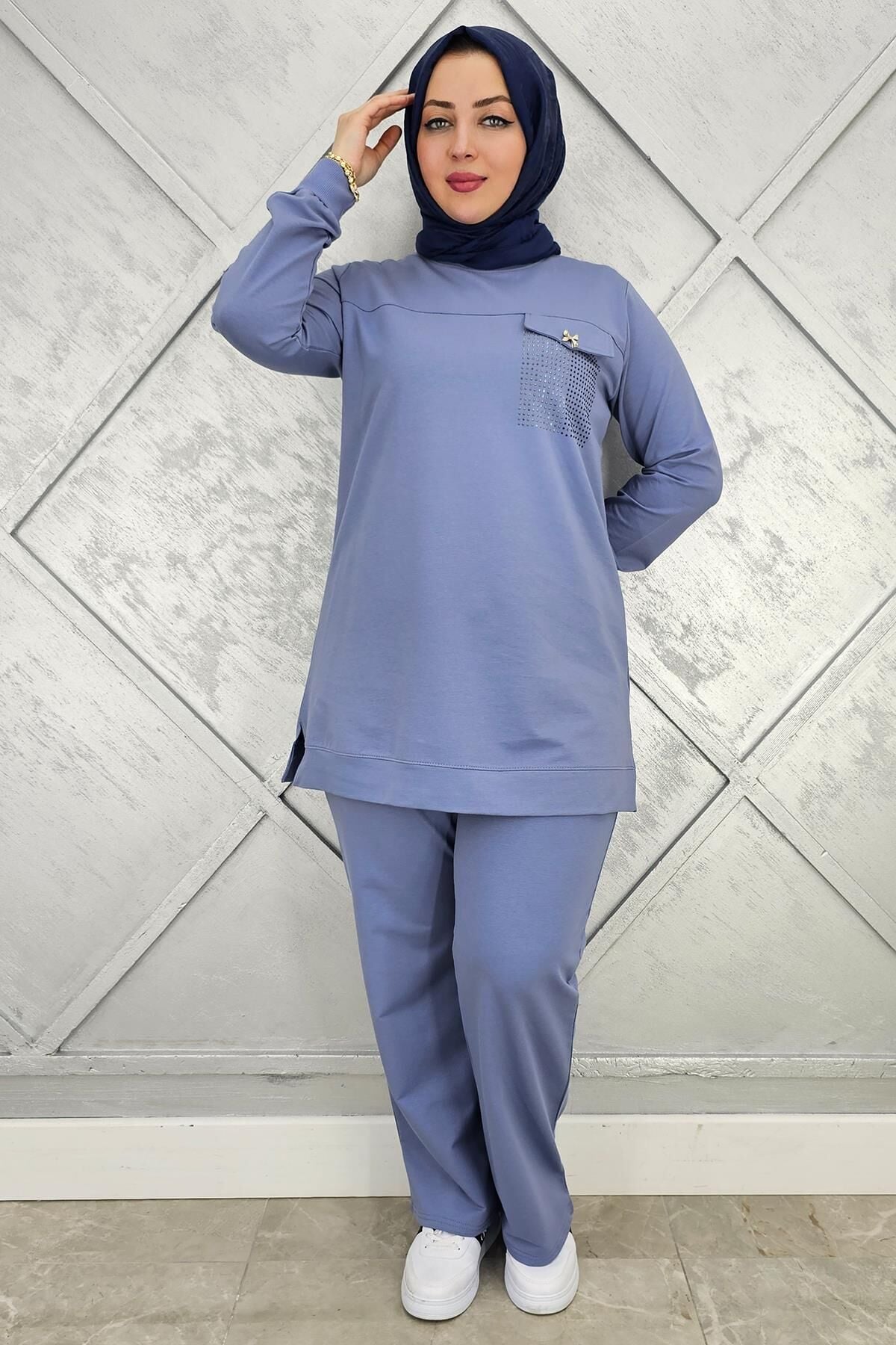 KADIN CEP GÖRÜNÜMLÜ TESSETTÜR TAKIM MAVİ - 2XL