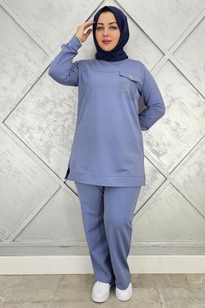 KADIN CEP GÖRÜNÜMLÜ TESSETTÜR TAKIM MAVİ - 2XL