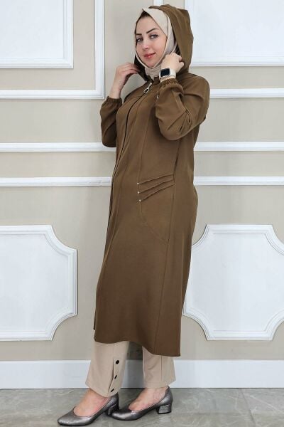 PYS KADIN KAPÜŞONLU NERVÜR DİKİM DETAYLI TESETTÜR KAP KAHVERENGİ - 2 BEDEN