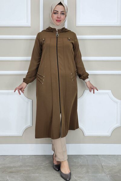 PYS KADIN KAPÜŞONLU NERVÜR DİKİM DETAYLI TESETTÜR KAP KAHVERENGİ - 2 BEDEN