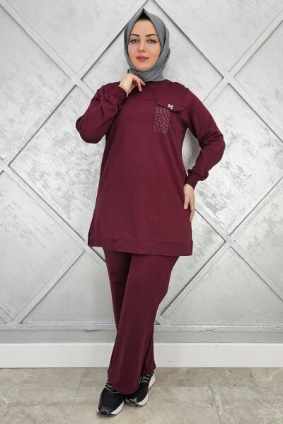 KADIN CEP GÖRÜNÜMLÜ TESSETTÜR TAKIM BORDO - L