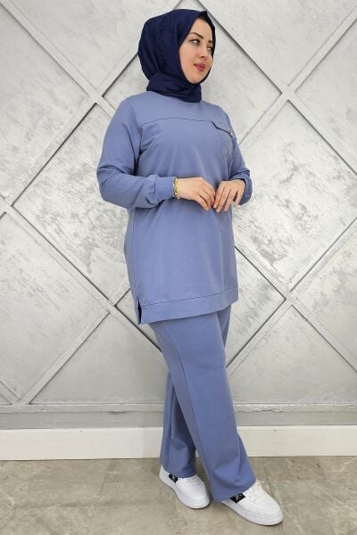 KADIN CEP GÖRÜNÜMLÜ TESSETTÜR TAKIM MAVİ - XL